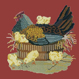 Mother Hen Needlepoint Kit Kits Elizabeth Bradley Design Dark Red 
