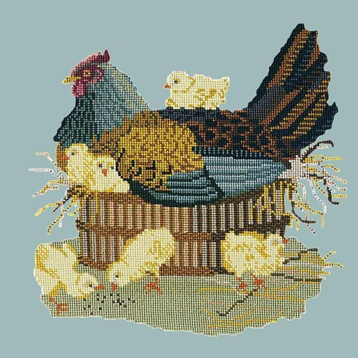 Mother Hen Needlepoint Kit Kits Elizabeth Bradley Design Pale Blue 
