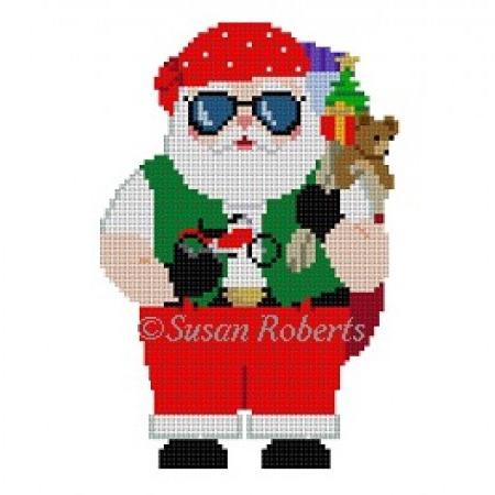 Motorcycle Santa Painted Canvas Susan Roberts Needlepoint Designs Inc. 
