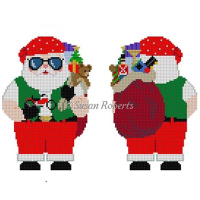 Motorcycle Santa - Two Sided Painted Canvas Susan Roberts Needlepoint Designs Inc. 