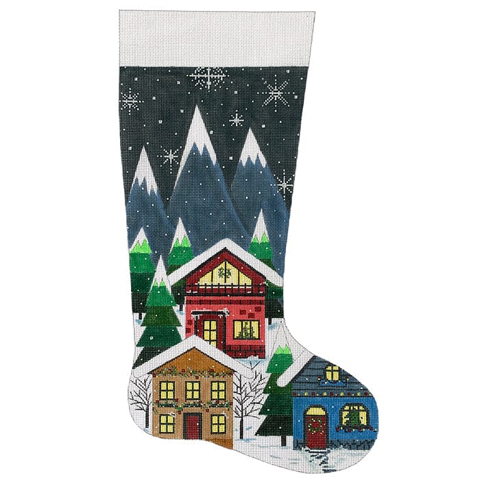 Mountain Village Stocking Painted Canvas Alice Peterson Company  - 1