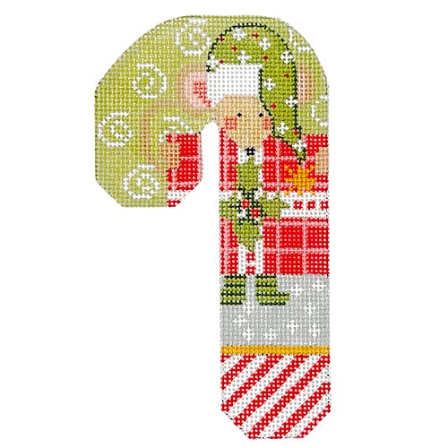 Mouse with Present Candy Cane CH Painted Canvas Danji Designs  - 1