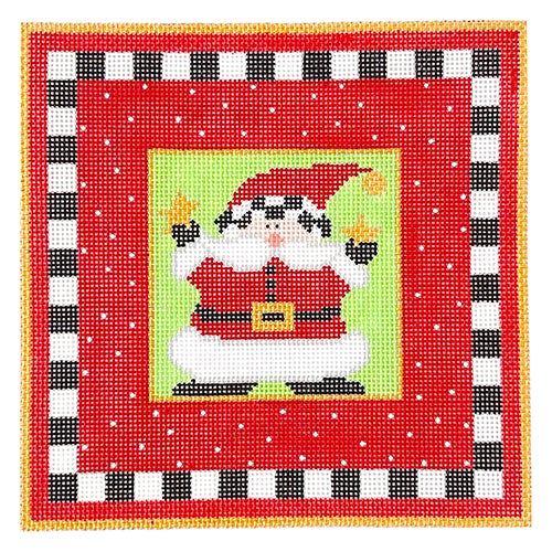 Mrs Claus Checkered Border Painted Canvas Vallerie Needlepoint Gallery 