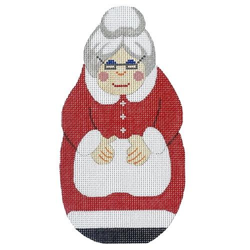 Mrs. Claus Ornament Painted Canvas Silver Needle 
