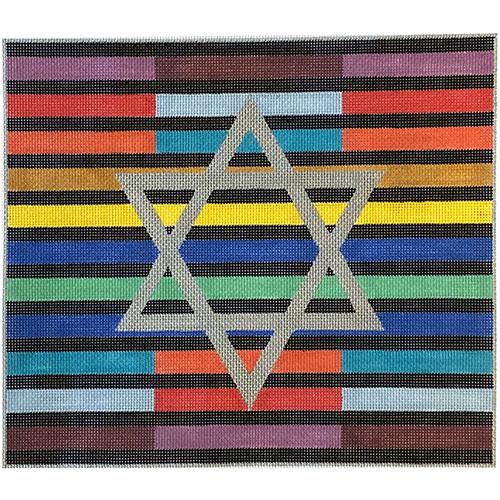 Multi Colored Stripes with Star of David Painted Canvas Alice Peterson Company  - 1