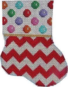 Multi-Dot / Red Chevron Mini Sock Painted Canvas Associated Talents 