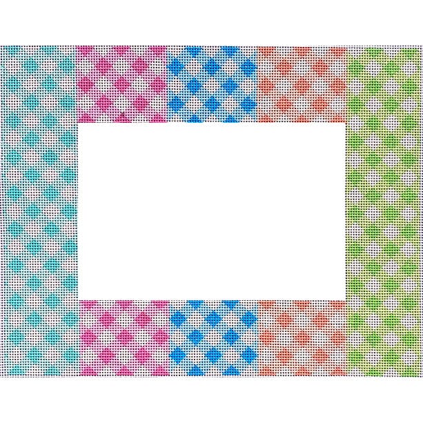 Multi Gingham Frame Painted Canvas Two Sisters Needlepoint 