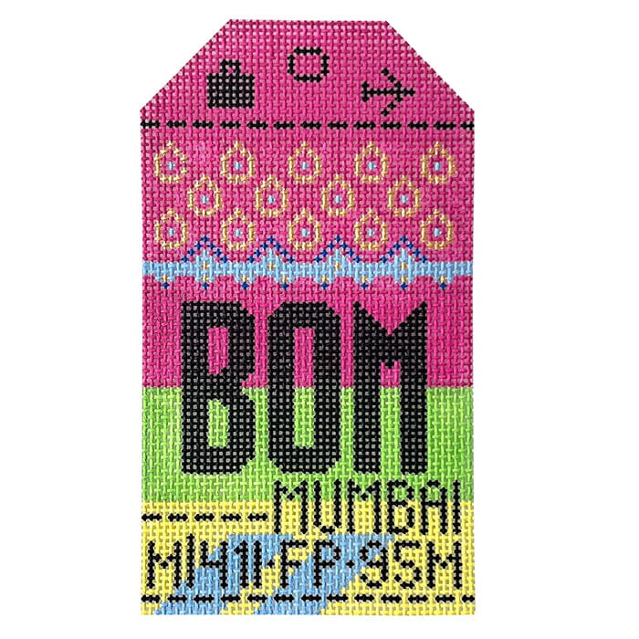 Mumbai BOM Travel Tag Painted Canvas Hedgehog Needlepoint 