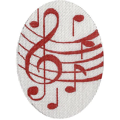 Music Notes Oval - Red Painted Canvas Raymond Crawford Designs 