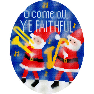 Musical Santas   O Come All Ye Faithful Canvas Printed Canvas Needlepoint To Go 
