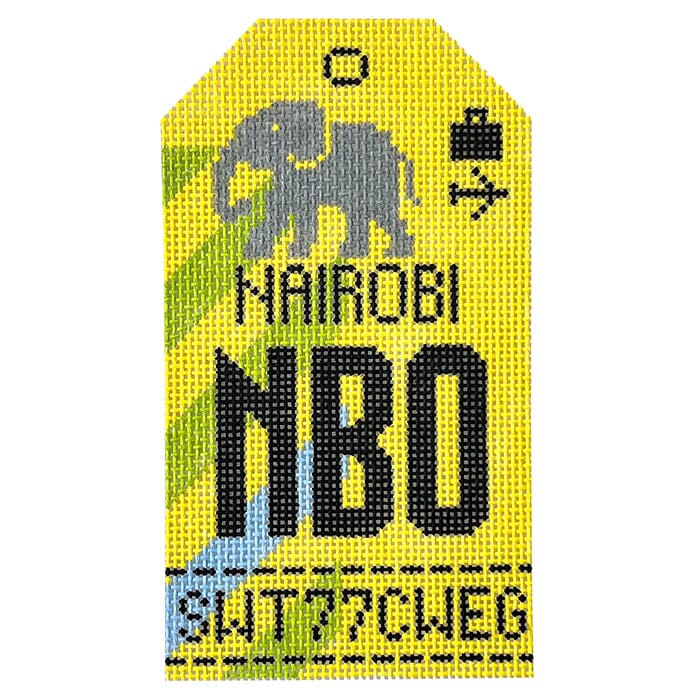 Nairobi NBO Travel Tag Painted Canvas Hedgehog Needlepoint  - 1