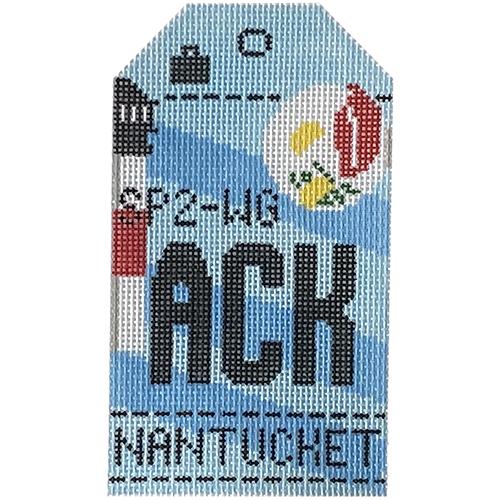 Nantucket ACK Vintage Travel Tag Painted Canvas Hedgehog Needlepoint 