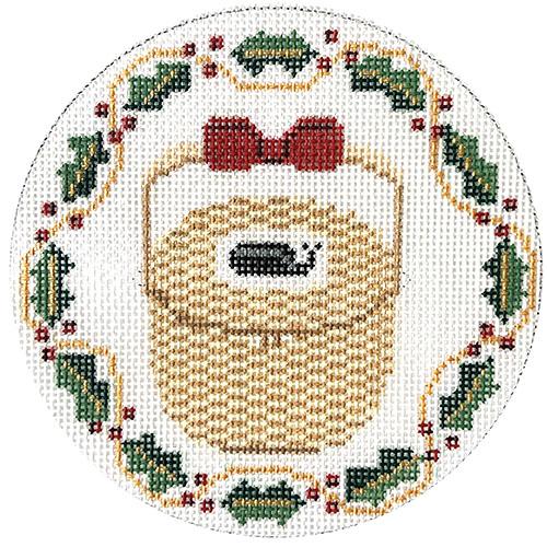 Nantucket Basket Ornament - Holly Border Painted Canvas CBK Needlepoint Collections 