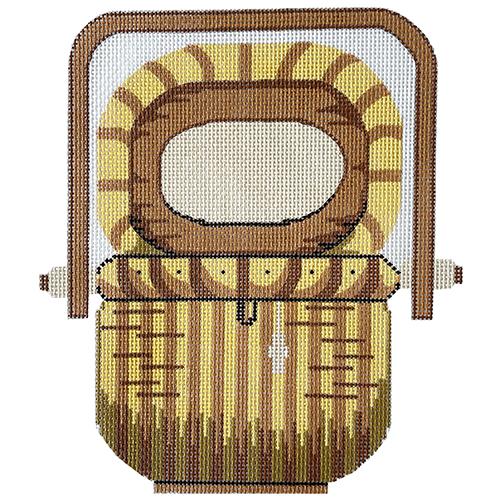 Nantucket Basket with Open Lid Pillow Painted Canvas Silver Needle  - 1