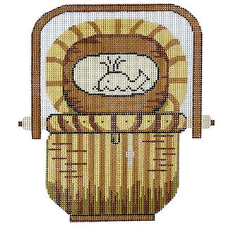 Nantucket Basket with Whale Lid Pillow Painted Canvas Silver Needle 
