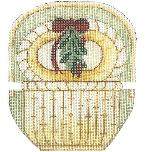 Nantucket Christmas Holly Basket Painted Canvas Silver Needle  - 1
