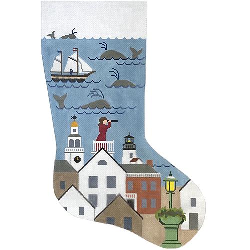 Nantucket Lady with Spyglass Stocking Painted Canvas The Colonial Needle Company 