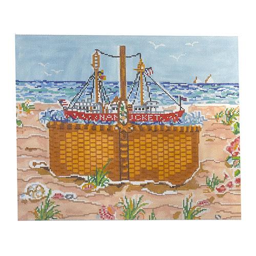 Nantucket Sailing Basket Painted Canvas Cooper Oaks Design 