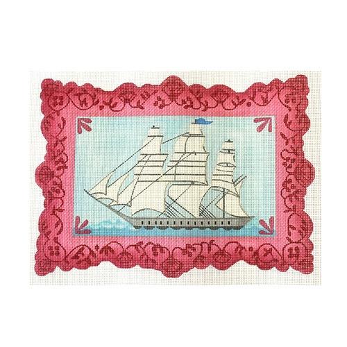 Nantucket Whaler in Pink Luster Painted Canvas The Plum Stitchery  - 1