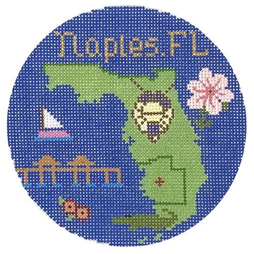 Naples, Florida Ornament Painted Canvas Silver Needle  - 1