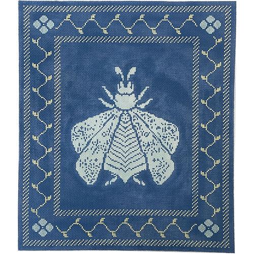 Napoleon's Bee Pillow Top on 13 - Cobalt & Cream Painted Canvas Whimsy & Grace