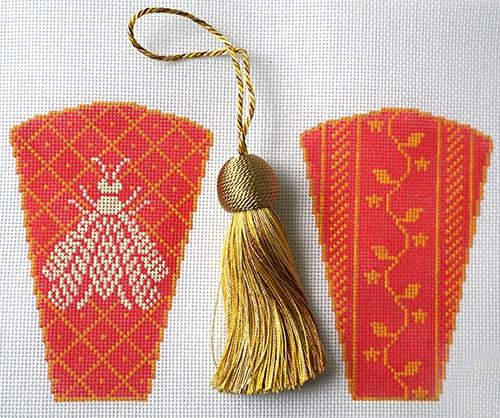 Napoleon's Bee Scissor Case - Coral and Butter Painted Canvas Whimsy & Grace