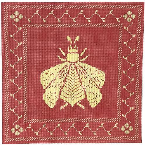 Napoleon's Bee Square Pillow on 18 - Coral & Butter Painted Canvas Whimsy & Grace 