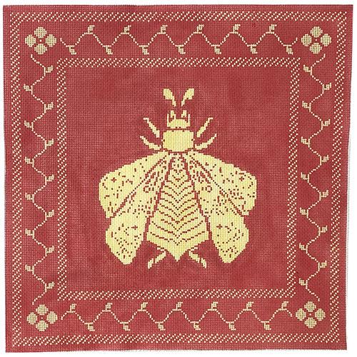 Napoleon's Bee Square Pillow on 18   Coral & Butter Painted Canvas Whimsy & Grace - 1