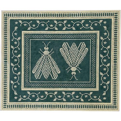 Napoleon's Two Bees Pillow on 13 - Teal & Ivory Painted Canvas Whimsy & Grace 