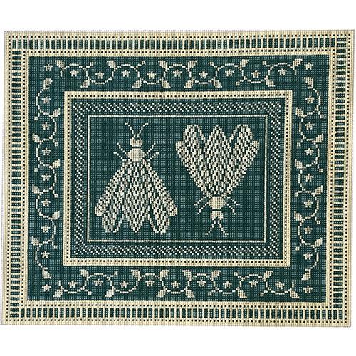 Napoleon's Two Bees Pillow on 13   Teal & Ivory Painted Canvas Whimsy & Grace - 1