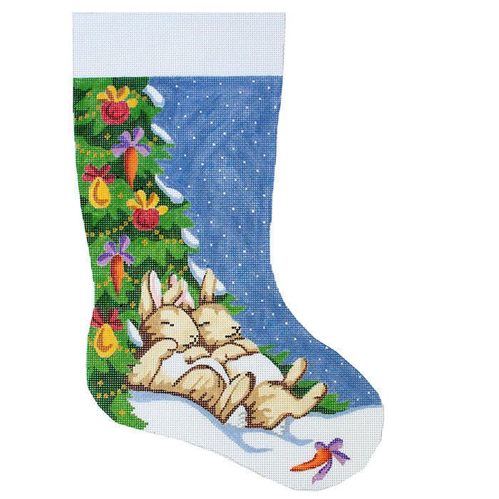 Napping Bunnies Stocking Painted Canvas Silver Needle 

