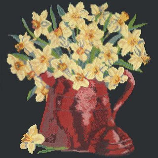 Narcissi Pot Needlepoint Kit Kits Elizabeth Bradley Design Black 
