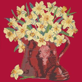 Narcissi Pot Needlepoint Kit Kits Elizabeth Bradley Design Bright Red 
