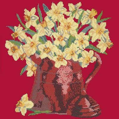 Narcissi Pot Needlepoint Kit Kits Elizabeth Bradley Design Bright Red 
