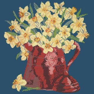 Narcissi Pot Needlepoint Kit Kits Elizabeth Bradley Design Dark Blue 
