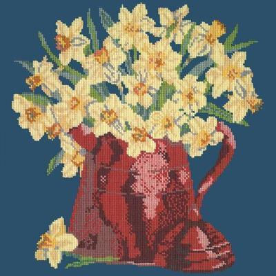 Narcissi Pot Needlepoint Kit Kits Elizabeth Bradley Design Dark Blue 
