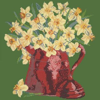 Narcissi Pot Needlepoint Kit Kits Elizabeth Bradley Design Dark Green 
