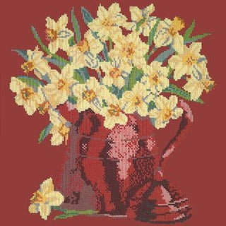 Narcissi Pot Needlepoint Kit Kits Elizabeth Bradley Design Dark Red 
