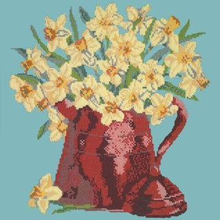 Narcissi Pot Needlepoint Kit Kits Elizabeth Bradley Design Duck Egg Blue 
