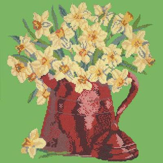 Narcissi Pot Needlepoint Kit Kits Elizabeth Bradley Design Grass Green 
