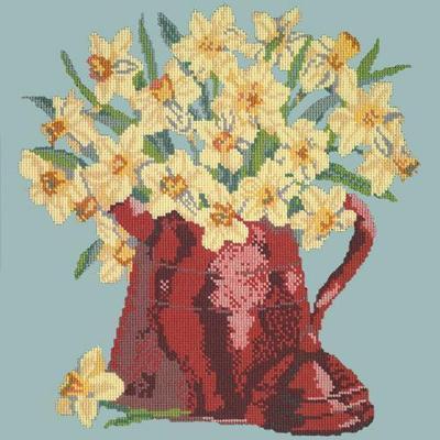Narcissi Pot Needlepoint Kit Kits Elizabeth Bradley Design Pale Blue 

