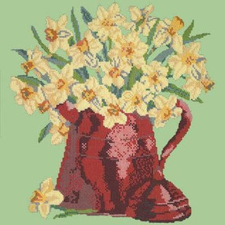 Narcissi Pot Needlepoint Kit Kits Elizabeth Bradley Design Pale Green 
