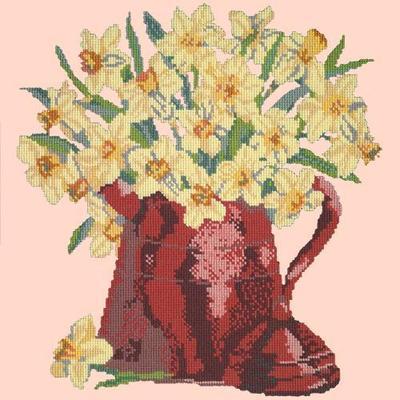 Narcissi Pot Needlepoint Kit Kits Elizabeth Bradley Design Salmon Pink 
