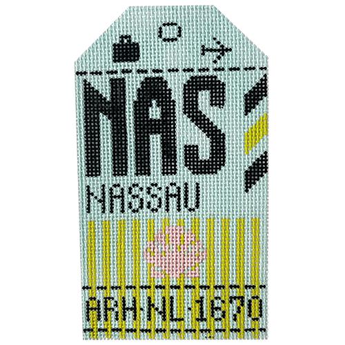 Nassau NAS Vintage Travel Tag painted canvas Hedgehog Needlepoint 