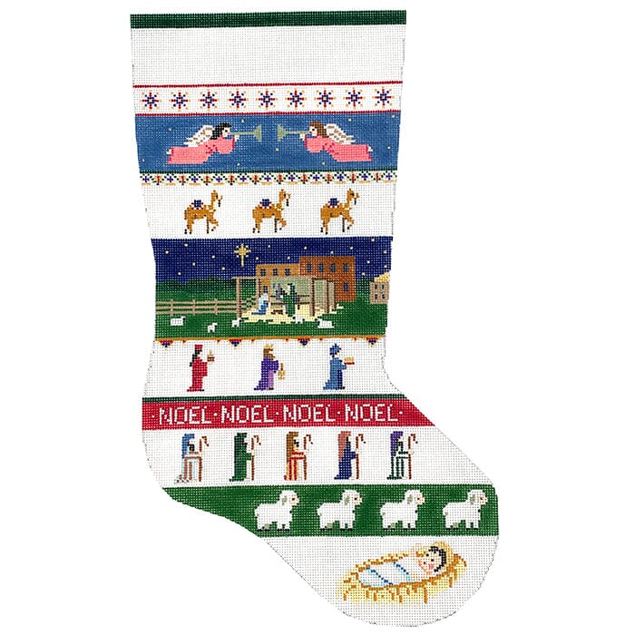 Nativity Stripe Stocking Painted Canvas Susan Roberts Needlepoint Designs Inc. 