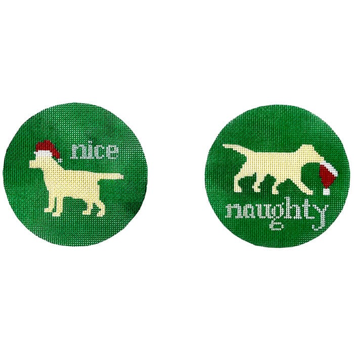 Naughty Nice Yellow Labs Painted Canvas Susan Battle Needlepoint  - 1