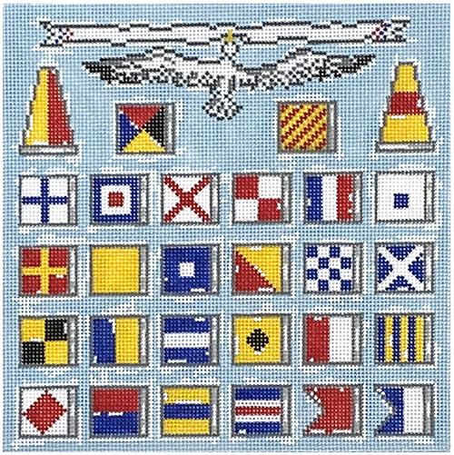 Nautical Alphabet Pillow Painted Canvas Cooper Oaks Design  - 1