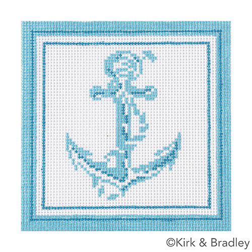 Nautical Coaster   Anchor in Aqua Painted Canvas Kirk & Bradley 
