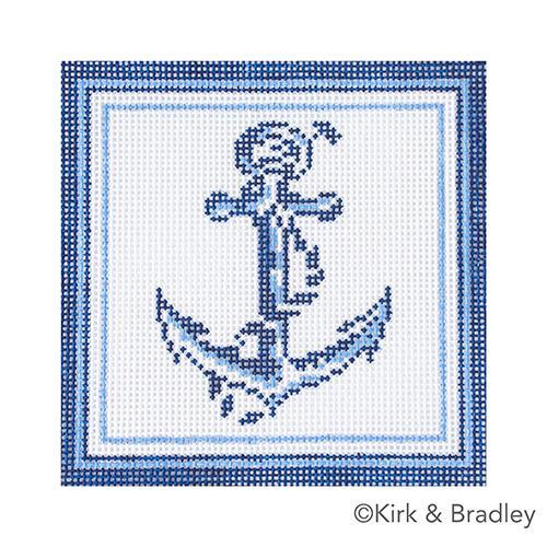 Nautical Coaster - Anchor in Blue Painted Canvas Kirk & Bradley 