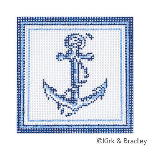 Nautical Coaster   Anchor in Blue Painted Canvas Kirk & Bradley 
